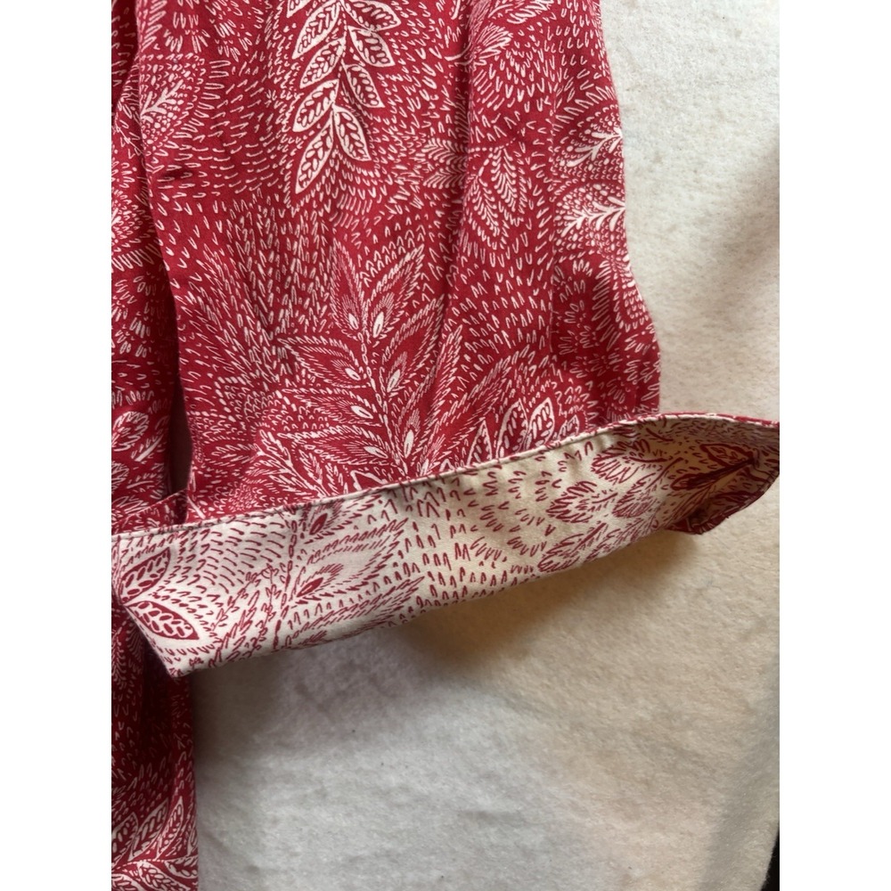 Foxcroft Women's 22 Button Up Red Floral Print Blouse L/SL Contrasting Cuffs - Picture 3 of 14